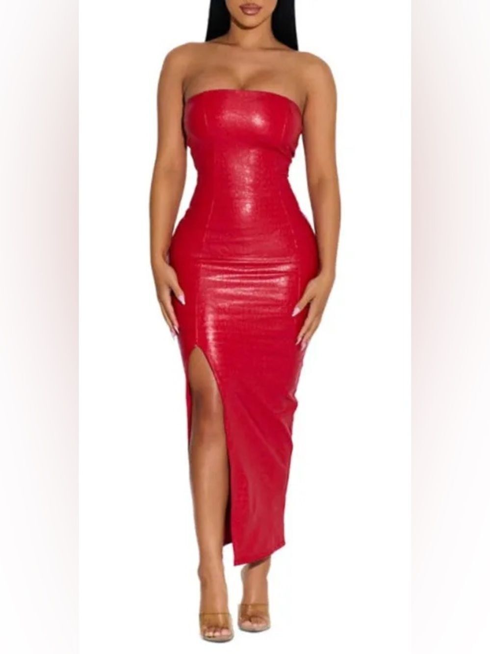 Naked Wardrobe The Crocodile Chic Strapless Faux Leather Dress in Red Nordstrom